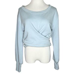Anthropologie Twist Front Crop Sweatshirt Size Medium NWT Sky Blue Balletcore
